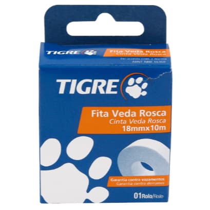 Fita Veda Rosca Tigre 18mm 10m Teflon para Chuveiro Torneira e Conexões