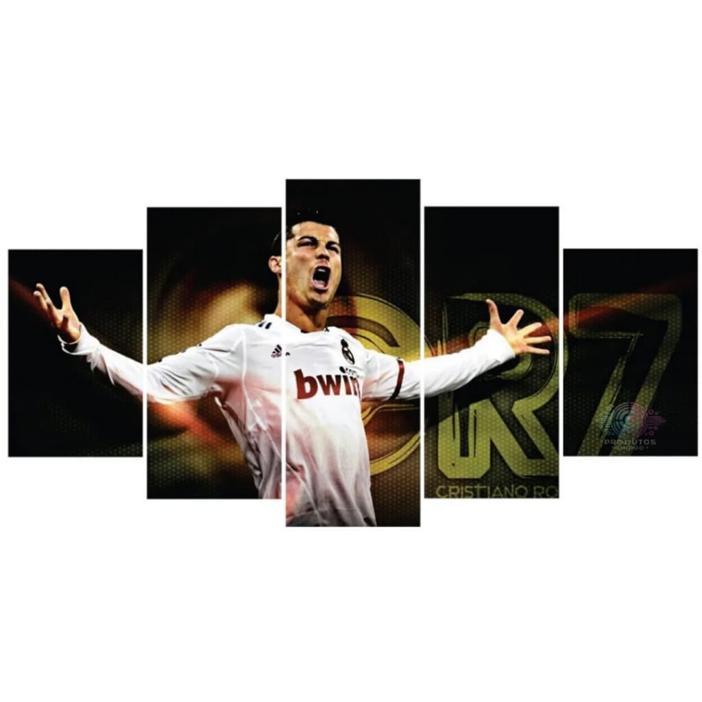 Quadro Mosaico 5 Peças Cristiano Ronaldo Cr7 Futebol Clube Real Madrid Sala Quarto