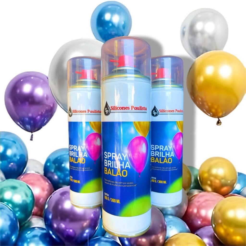 Kit Spray Brilha Balão Decoração Festa Silicone Paulista com 3 unidades 300 ml envio imediato