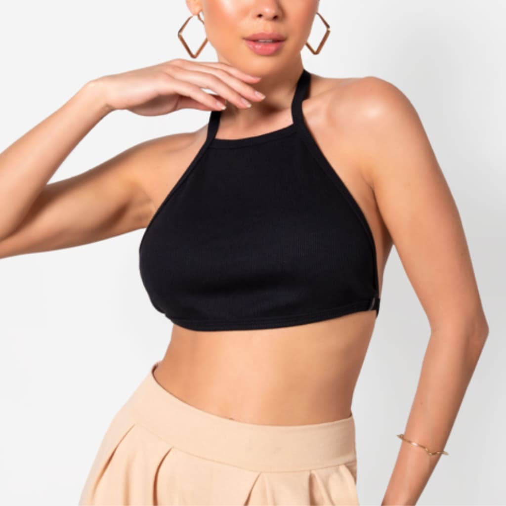 Blusinha frente única preta basica top cropped