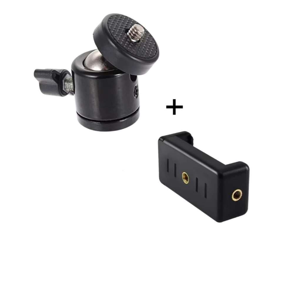 Kit Cabeça de bola + suporte clip para celular 360p/Tripé rosca1/4