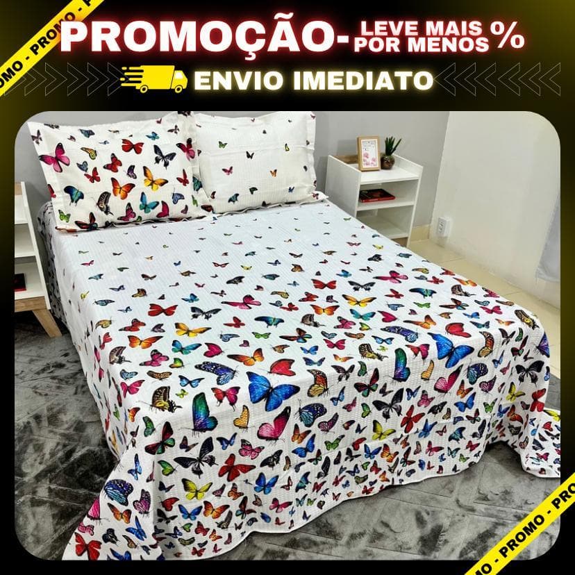 COLCHA PIQUET ESTAMPADO 3 PÇS CASAL QUEEN - COM FRONAS