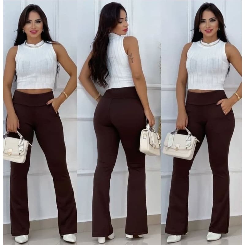 Calça feminina flare bolso lateral social bailarina