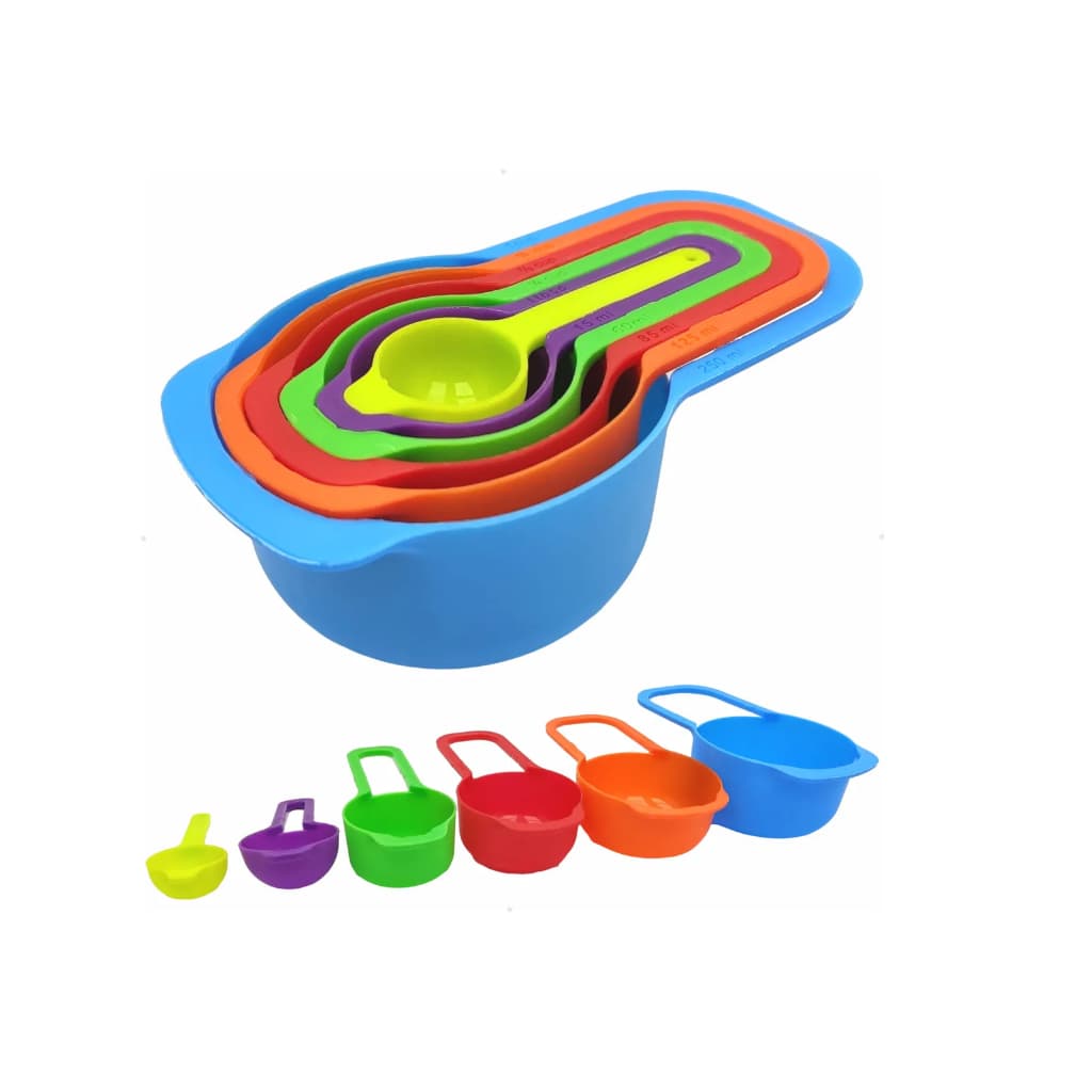 Kit 6 Medidores De Cozinha Xícara Colher Copo Confeitaria Cor Colorido