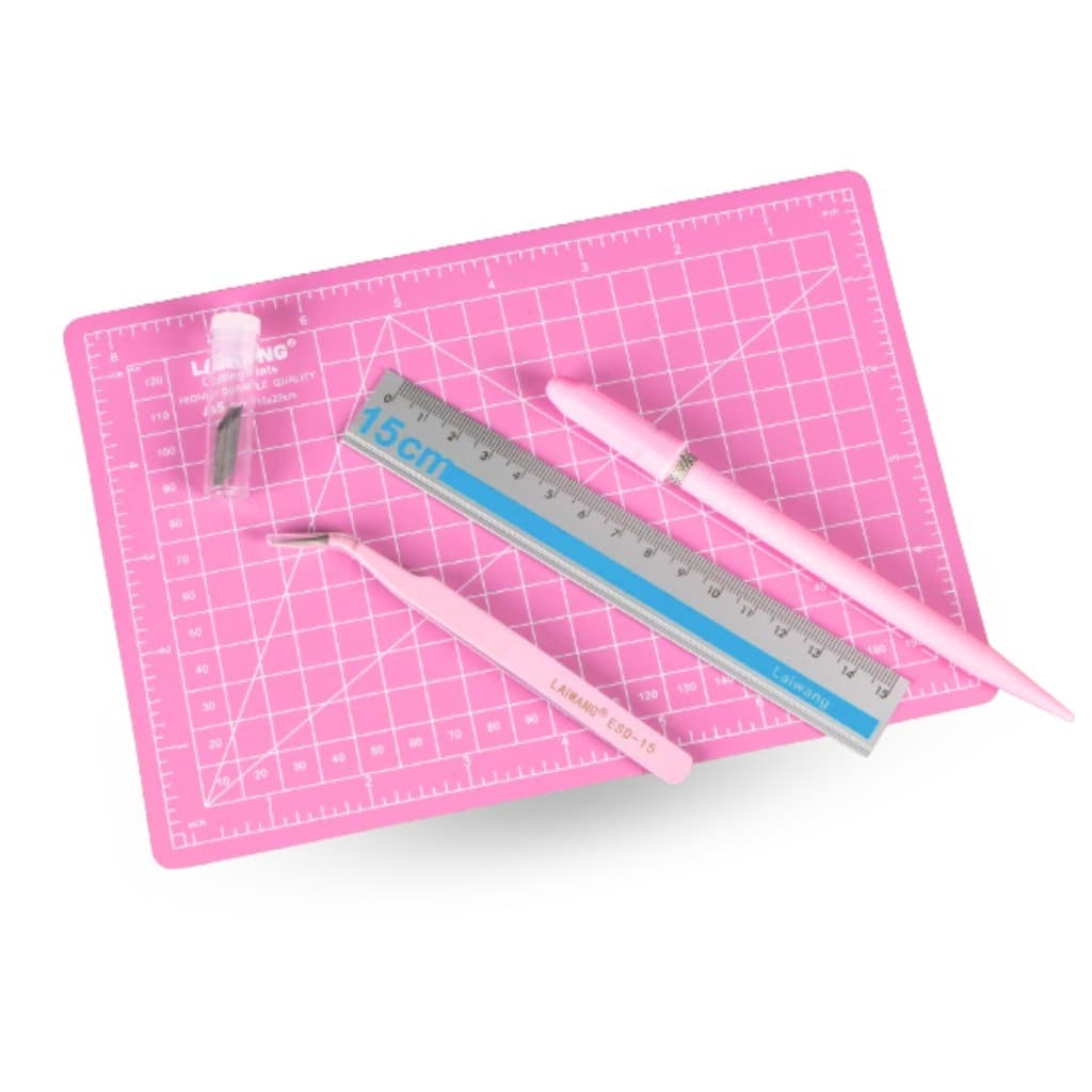 Kit Completo Base Corte A5 + Estilete Precisão + Régua - Cor: Rosa - Junesix