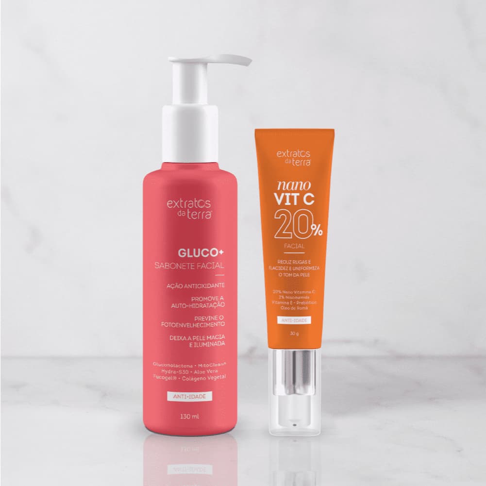 Kit Skincare Pele Mista Sabonete Gluco+ Vitamina C 20% Extratos da Terra