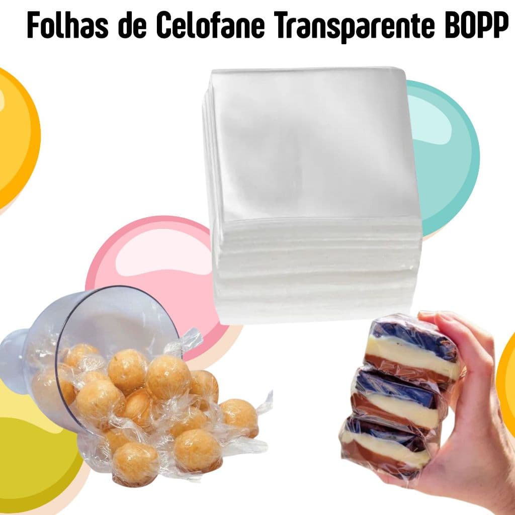 100 FOLHAS CELOFANES PARA DOCES, BEM CASADO BALAS DE COCO, PAO DE MEL, TRANSPARENTE BOPP ESCOLHA TAMANHOS