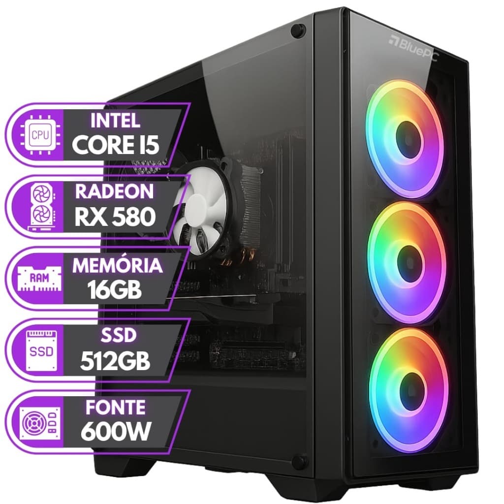 PC GAMER BLUEPC RUSH - INTEL CORE I5 16GB RAM RADEON RX 580 8GB SSD 512GB - PGBP-RUS1001