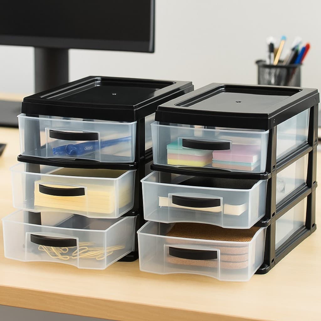 Kit 2 Gaveteiro Organizador de Mesa com 3 Gavetas Grande em Plástico Resistente Jaguar