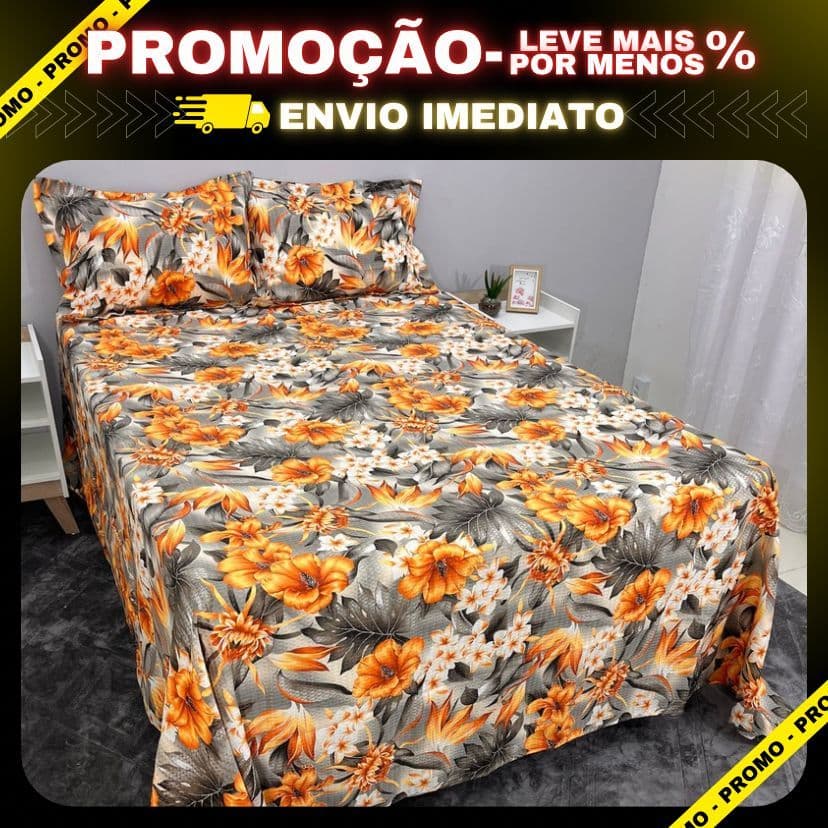 Colcha Piquet Cobre Leito Casal Queen Box Estampado 3 Peças