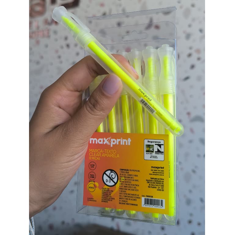 Caixa com 12 Marca Texto Maxprint Neon Amarelo Azul Rosa Laranja ou Verde Ponta 4,0mm
