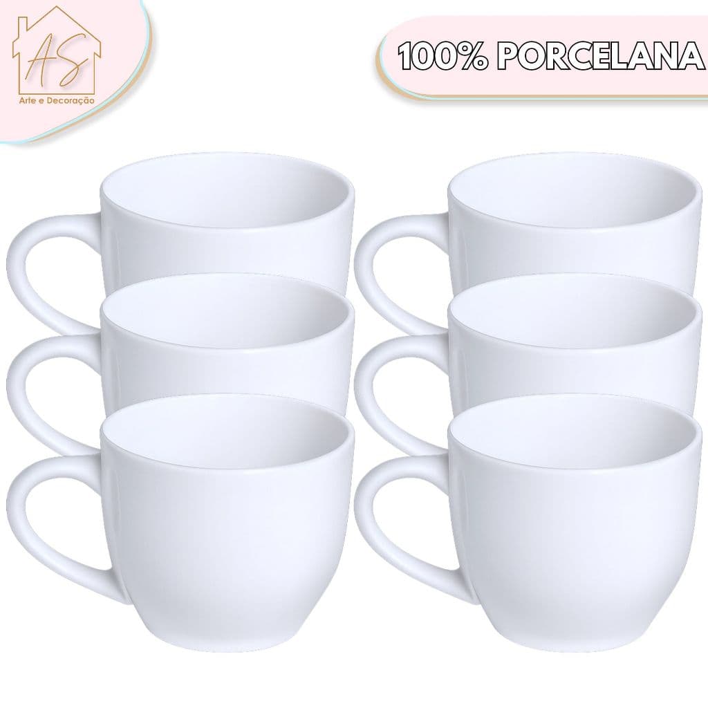 Jogo 6 Xicara Café Chá Porcelana 170ml Cor Branca