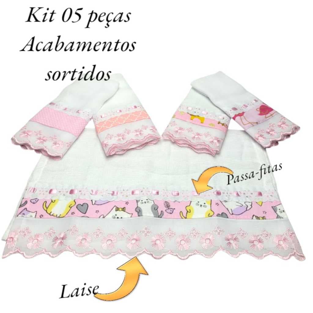 Kit Fralda Babete Fraldinha Paninho De Boca Para Bebê 05 Unidades Com Passafita e Lasy 100% Algodao Envio Imediato