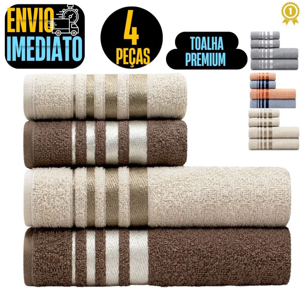 Kit De Toalhas Banhão Gigante 4 Peças 100% Algodão Fio Penteado Macio Premium