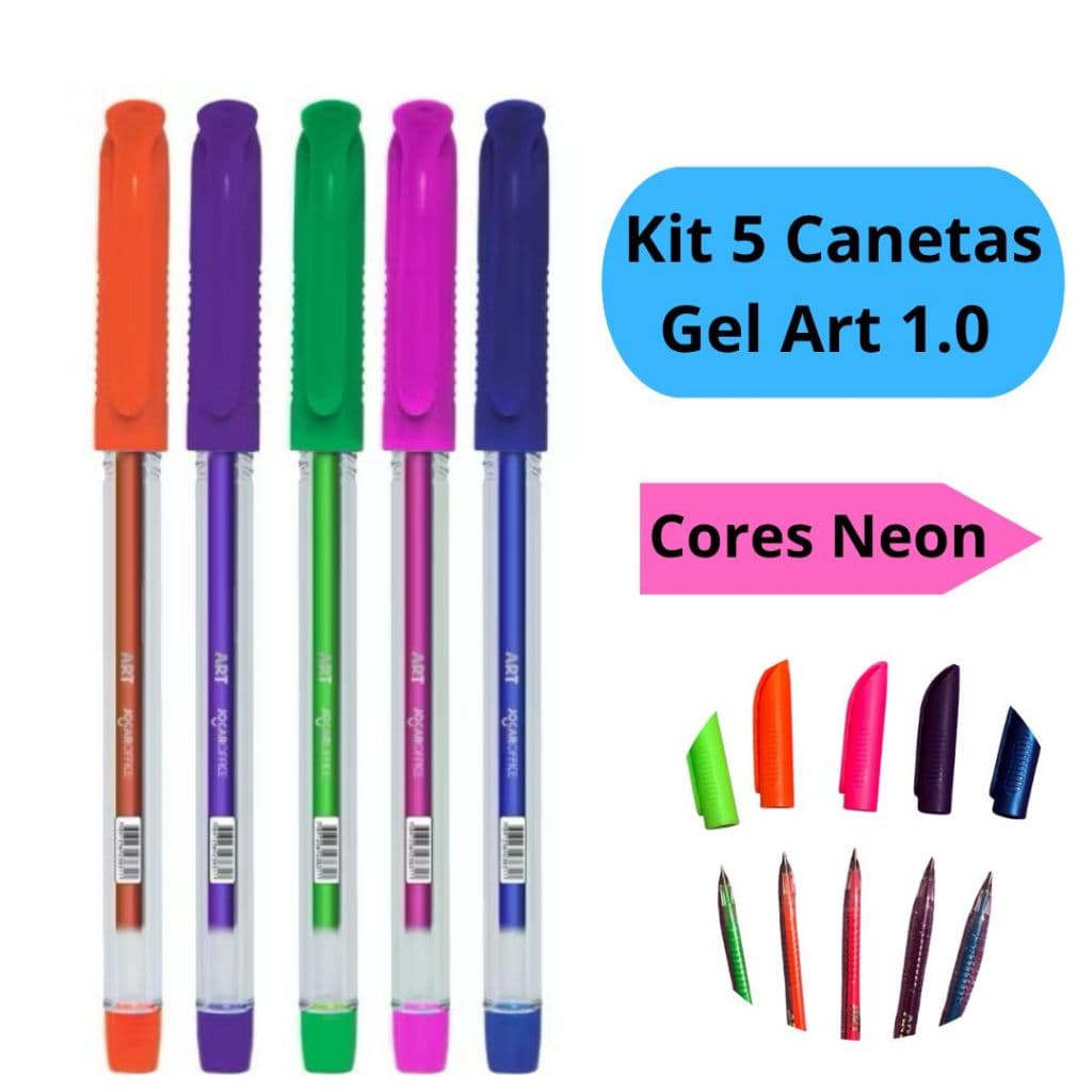 Caneta Gel Art 1.0 Neon Kit com 5 Unidades Cores Vibrantes e Variadas Jocar Office