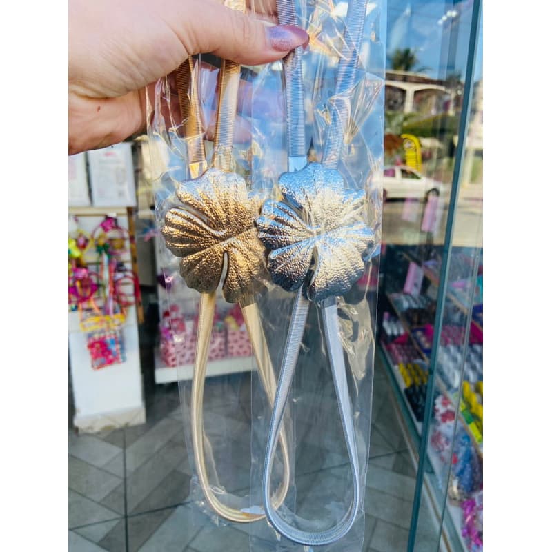 Cinto Feminino Elástico Metal Com fivela Flor Sofisticado e Elegante Prata ou Dourado