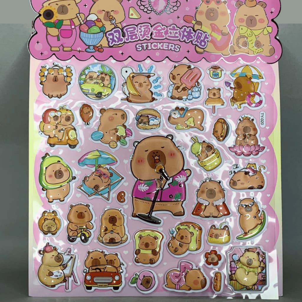 Cartela Adesivos Capivara Kawaii 3D Alto Relevo C/ 80 Adesivos Colecionável Infantil Decorativo