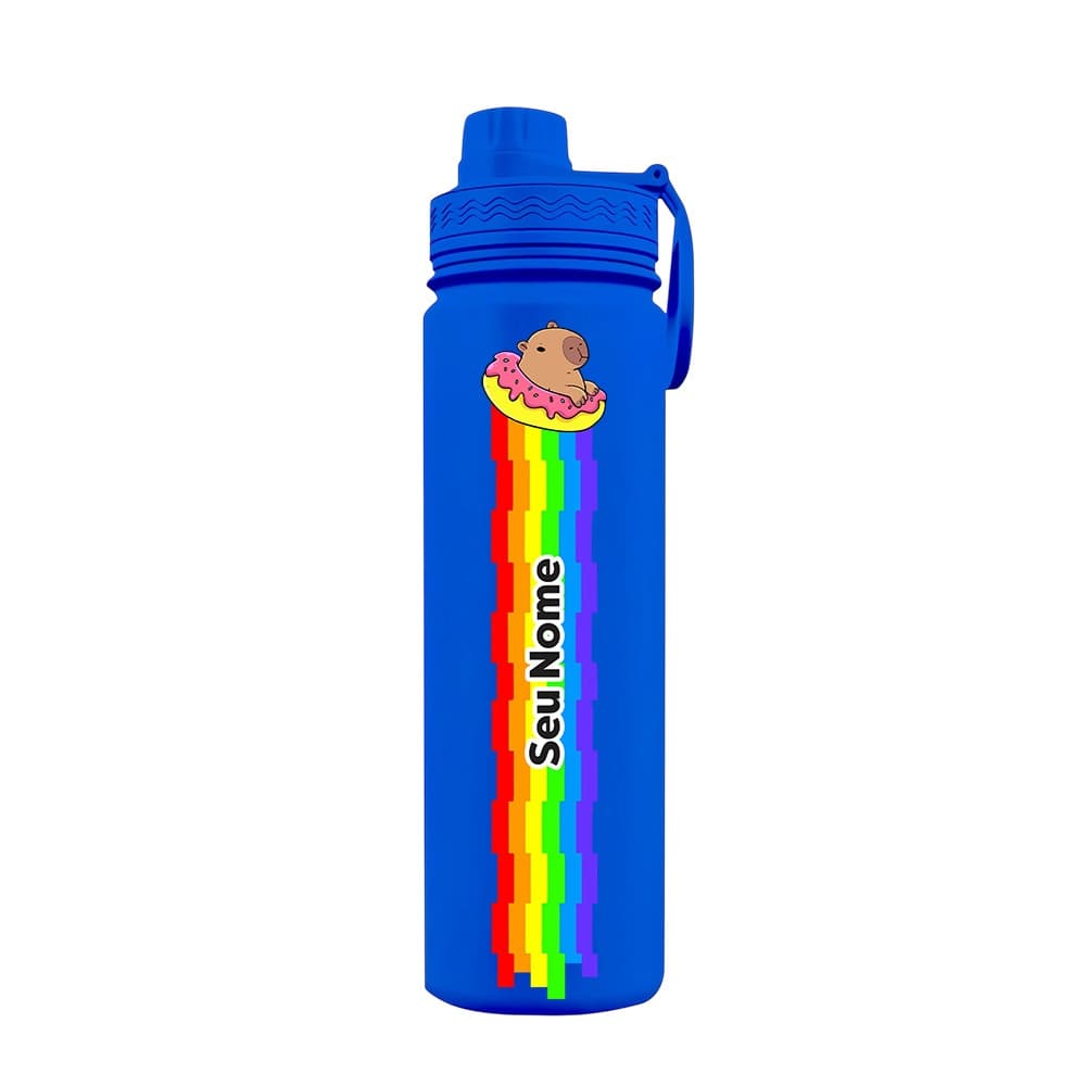 Garrafa Térmica Fresh Com Alça Personalizada Capivara Arco Íris Com Nome