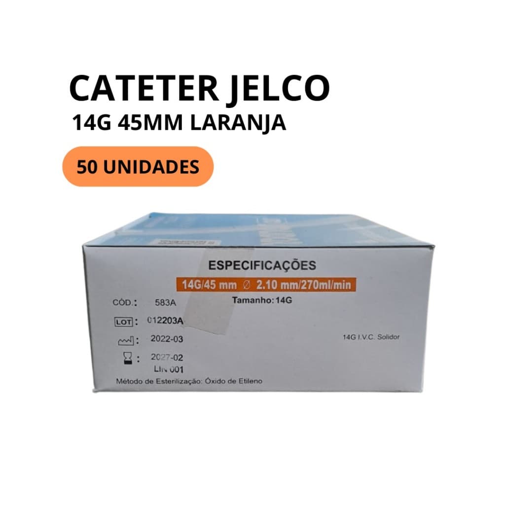 Cateter Intravenoso Periférico 14G Laranja Solidor Caixa com 50 Unidades Para Piercing