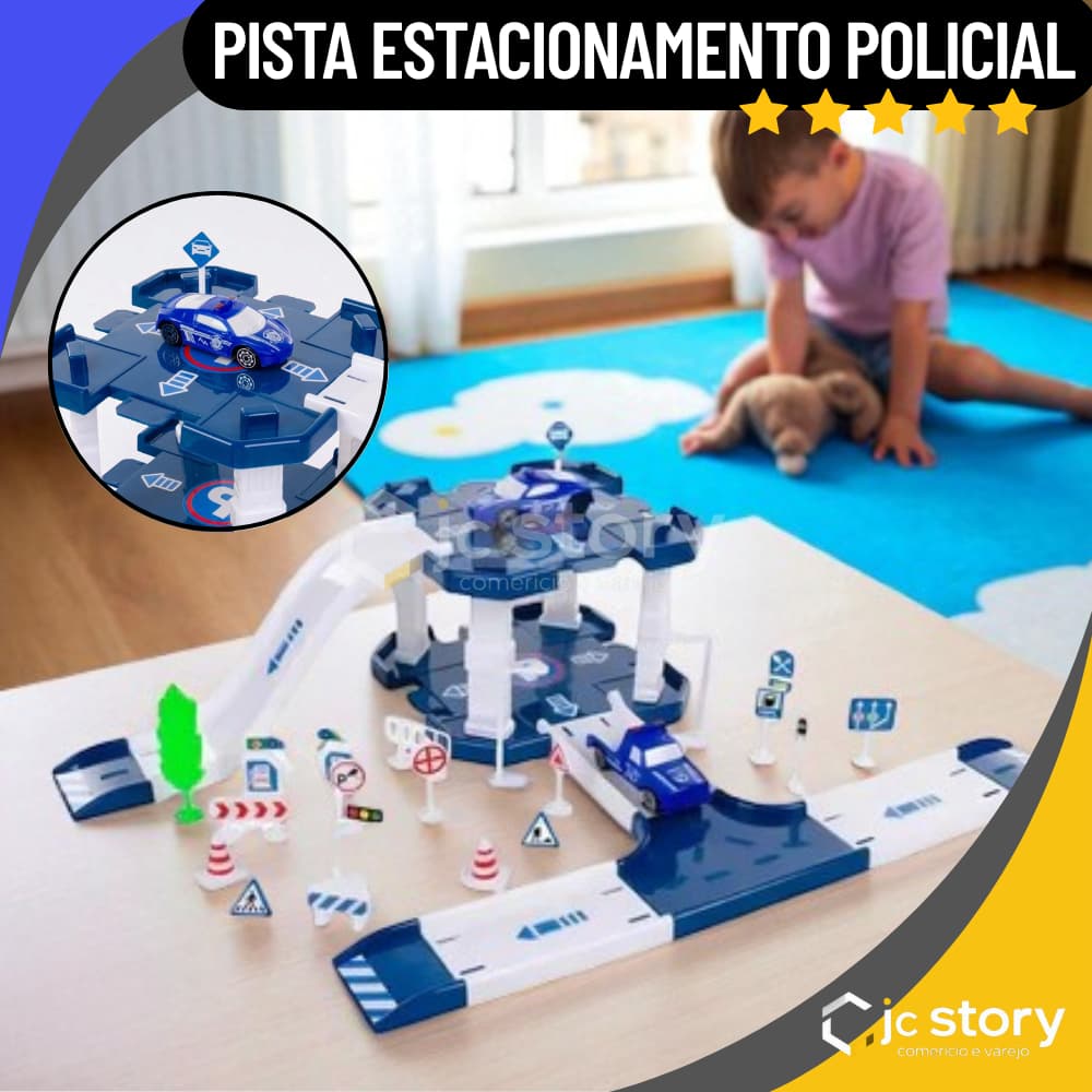 Pista de Carrinho posto da policia Estacionamento e Garagem De Carros De Corrida 40 Peças
