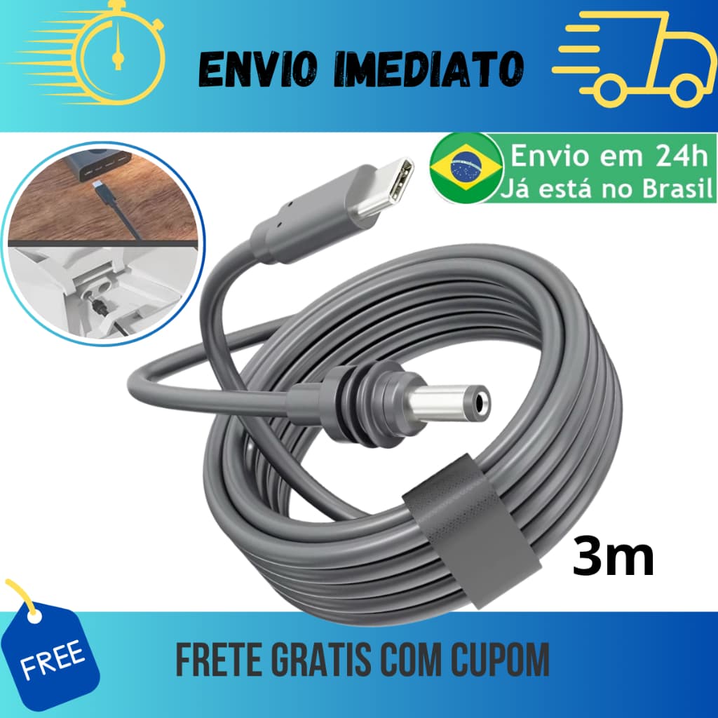 Cabo Energia Tipo C Plug Usbc De Carregamento Para Starlink Mini 3 Metros Funciona PowerBank