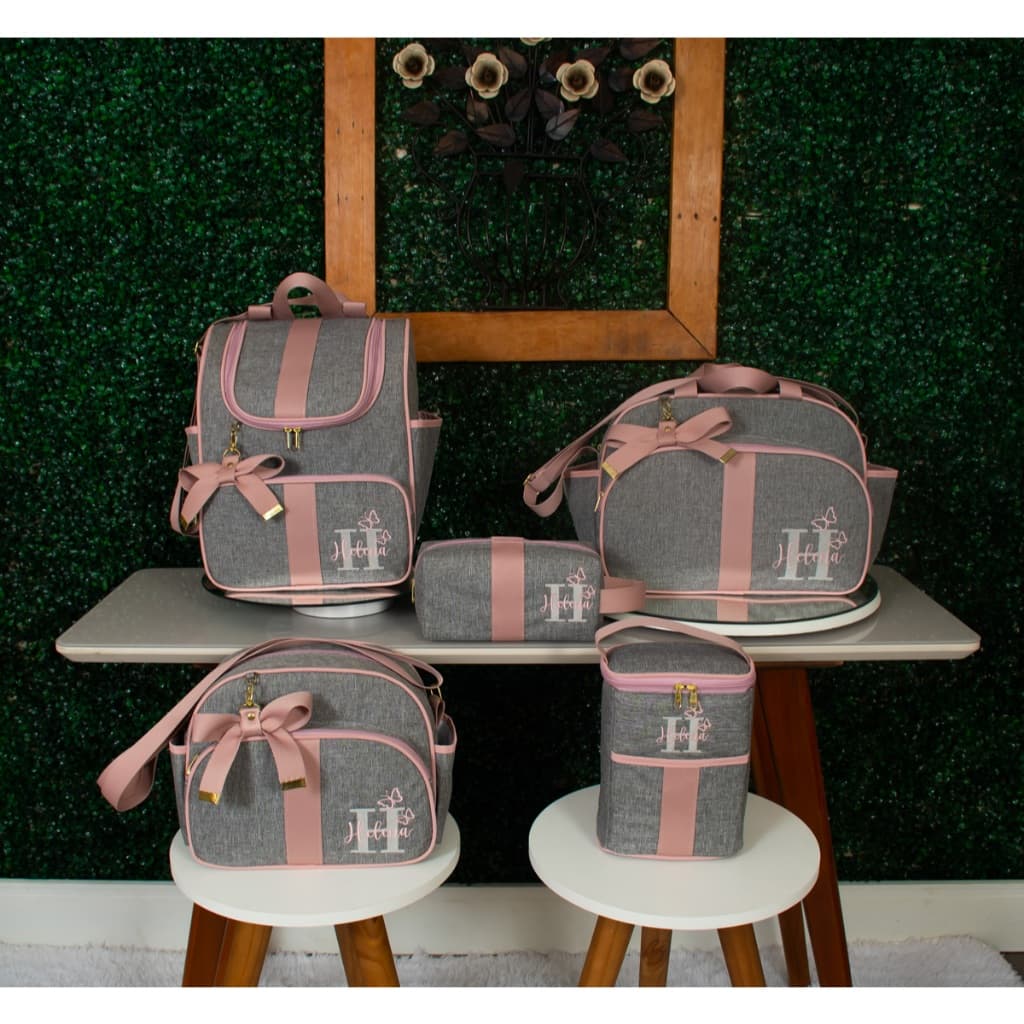 Kit Bolsa Maternidade Mochila Moderna Linho Personalizado Kind Baby