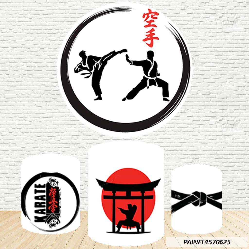 Kit de Capas Painel Redondo Sublimado Karate 1,50M + Trio Capas de Cilindro C/Elástico
