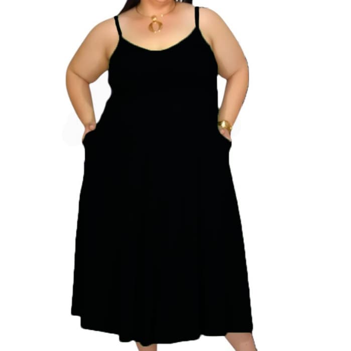 Vestido Midi Preto Plus Size Soltinho | Básico Confortável Moda Verão Tamanho Grande Real Feminino