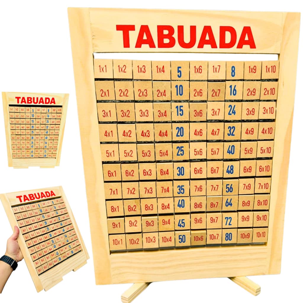Tabuada Giratória em madeira Matemática Multiplicação Brinquedo Educativo Pedagógico