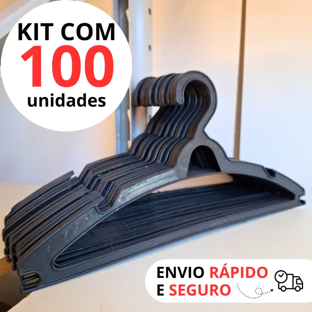 KIT CABIDES SKINNY PRETO ADULTO 38CM PARA ORGANIZAÇÃO DE ROUPAS MAIS LEVES, CAMISETAS, BLUSAS