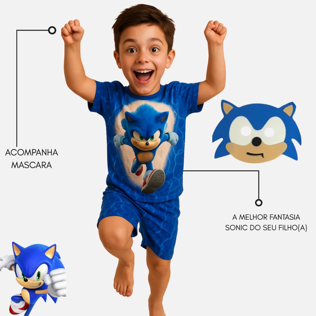 Roupa do Sonic Infantil  Menino Aniversário Festas - Envio Imediato