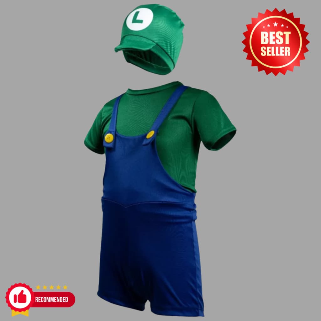 Fantasia Luigi Infantil Completa Com Chapéu Estampado - Envio Rápido