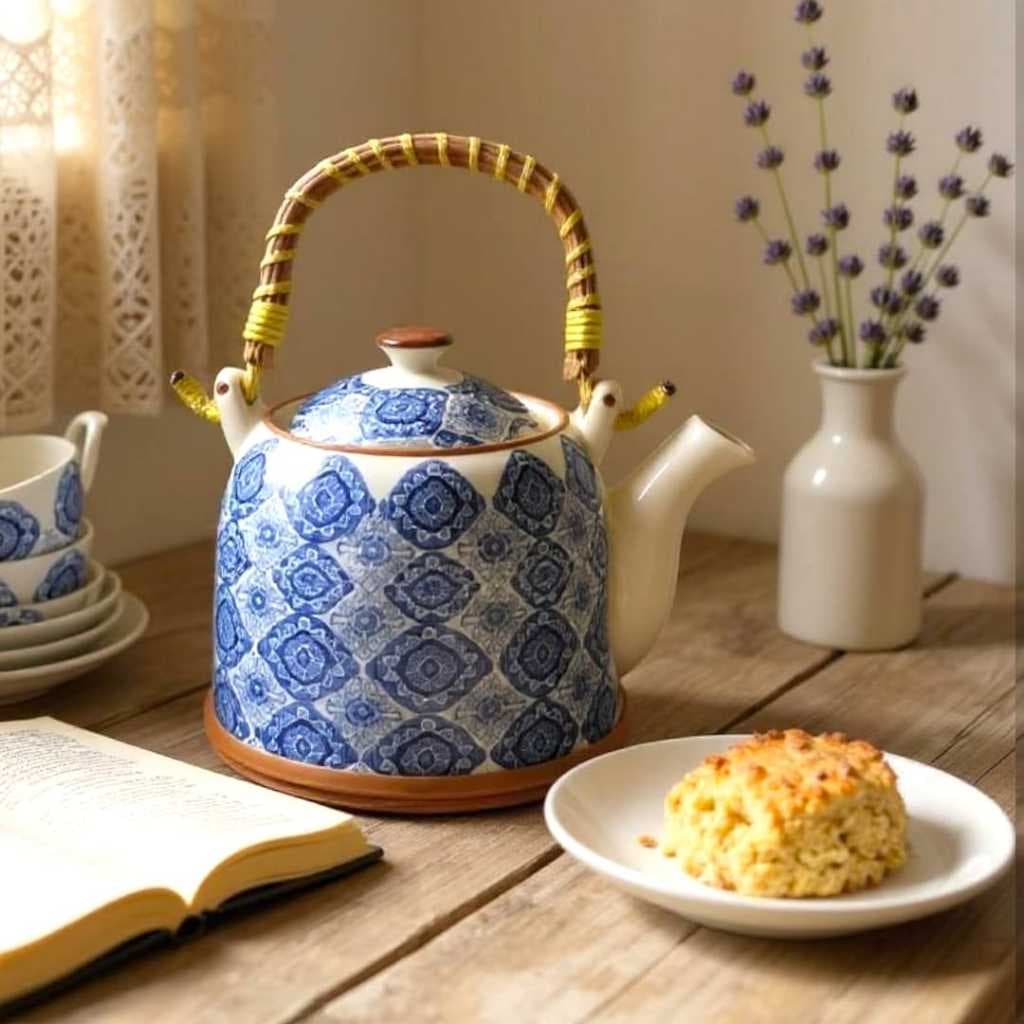 Bule de Chá Porcelana Chaleira Com Infusor Inox 850ml