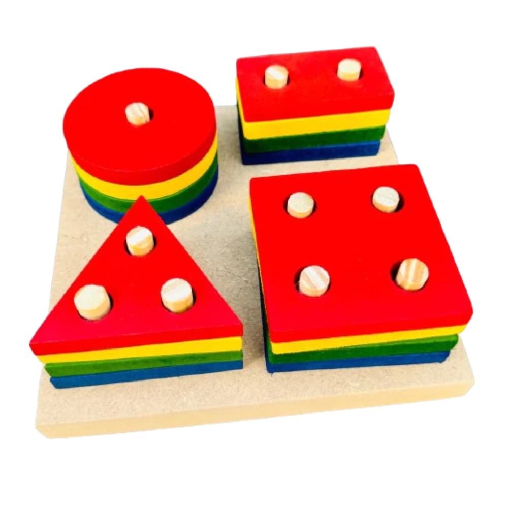 Prancha De Seleção Colorida com 16 Peças Em Madeira Formas Geometricas Brinquedo Educativo