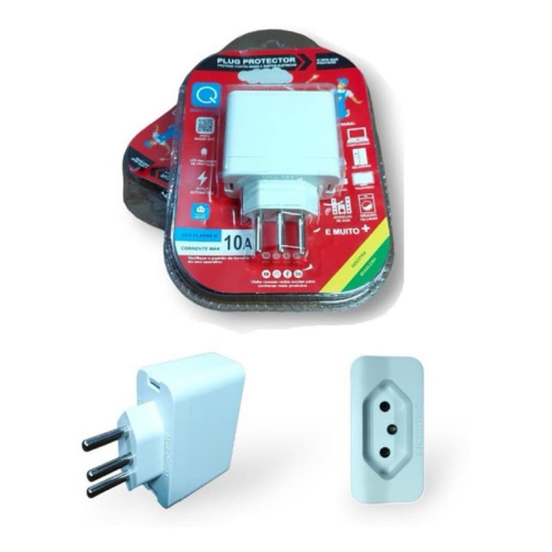 PLUG PROTETOR QUALITRONIX 3 PINOS 10A BRANCO