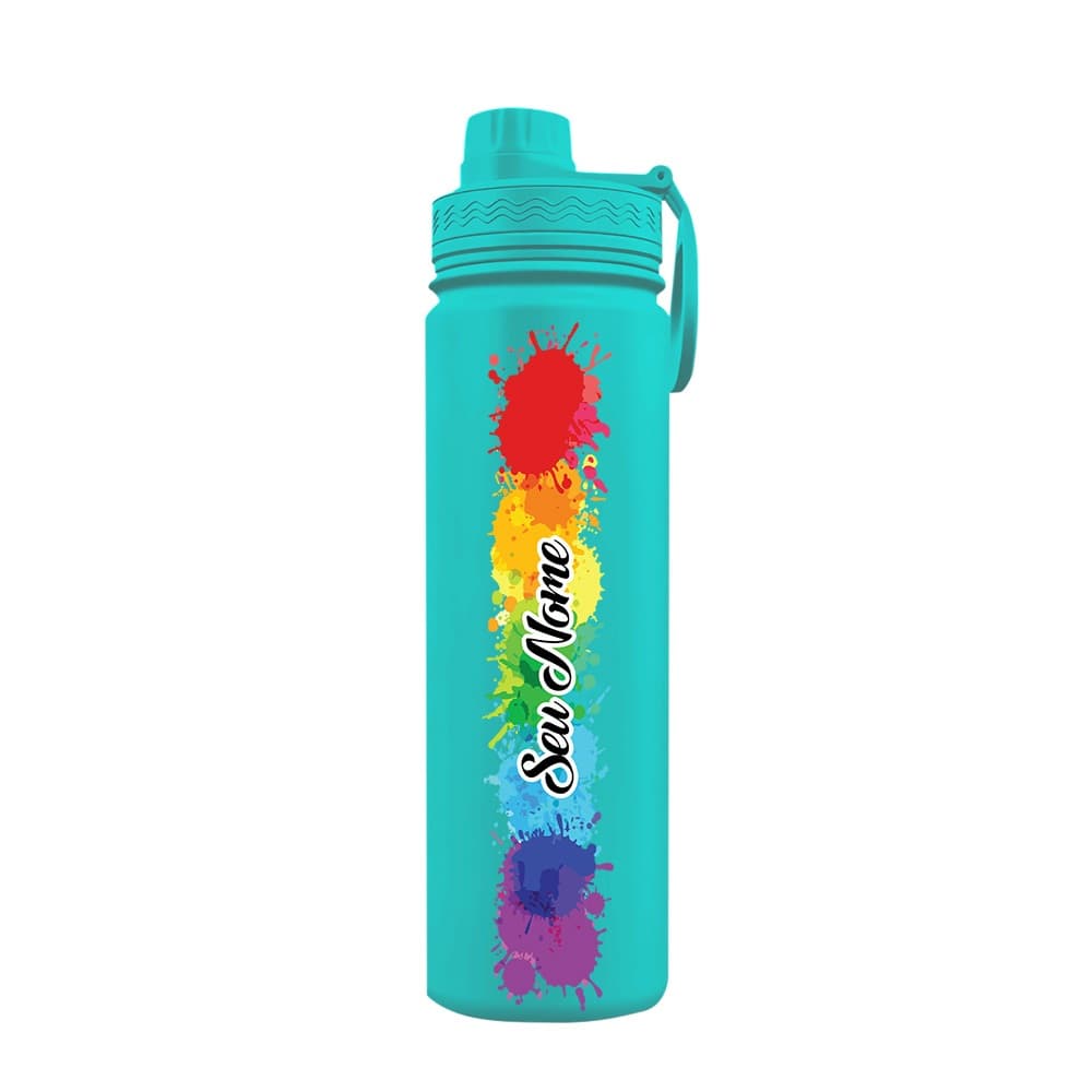 Garrafa Térmica Fresh Com Alça Personalizada Aquarela Com Nome