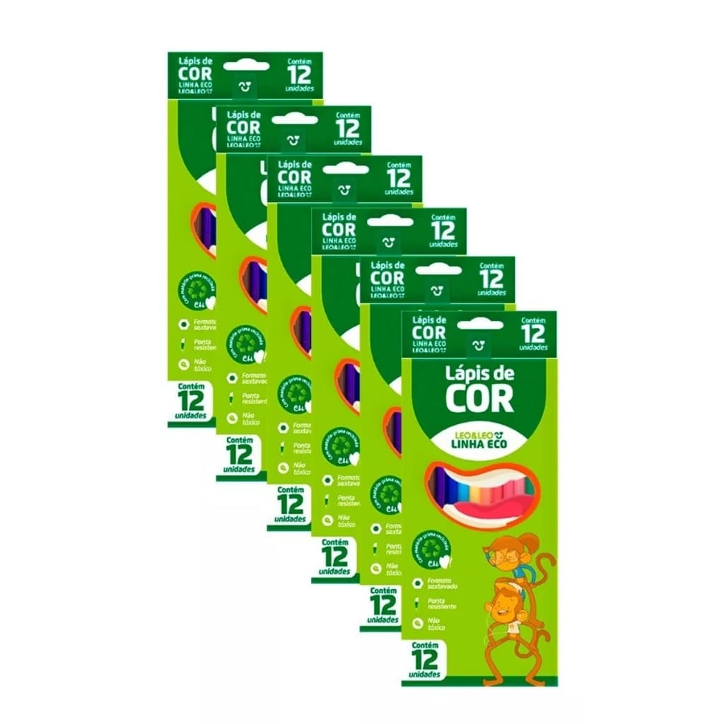 Kit 6 Caixas Lápis De Cor 12 Cores Leo&Leo Eco Sextavado