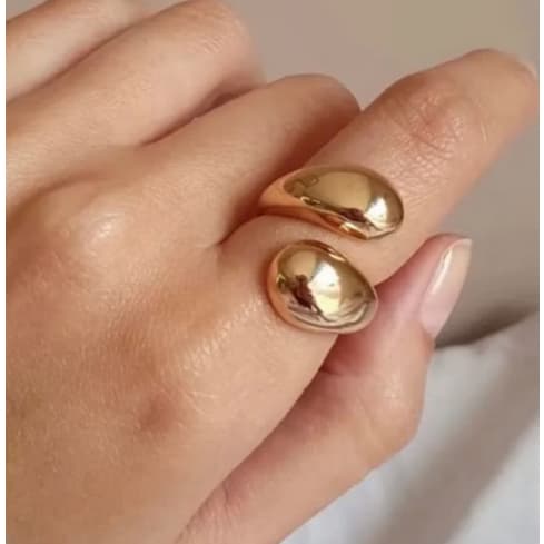 Anel Feminino Ajustável Folheado Aberto Orgânico Formato Gotas – Design Moderno e Sofisticado