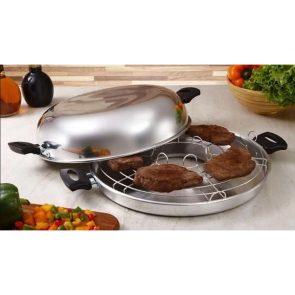 Churrasqueira Assadeira Grill Para Boca De Fogão Em Alumínio Polido Carnes Grelhadas Peixes Legumes