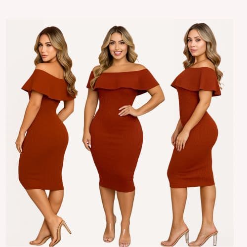 Vestido Canelado Modelo Cigninha