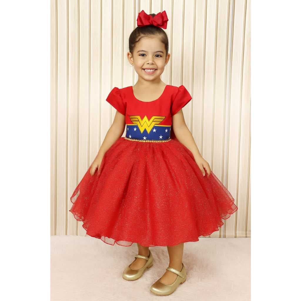 VESTIDO INFANTIL MENINA LUXO MULHER MARAVILHA FESTAS ANIVERSÁRIO