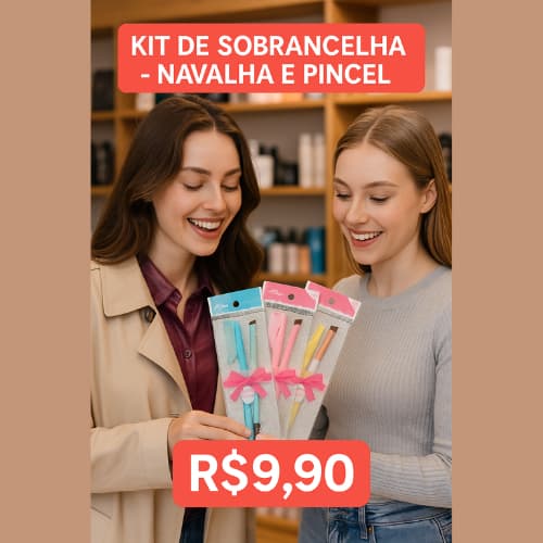 Kit Design de Sobrancelha com Navalha + Pincel Chanfrado – Cores Lindas!