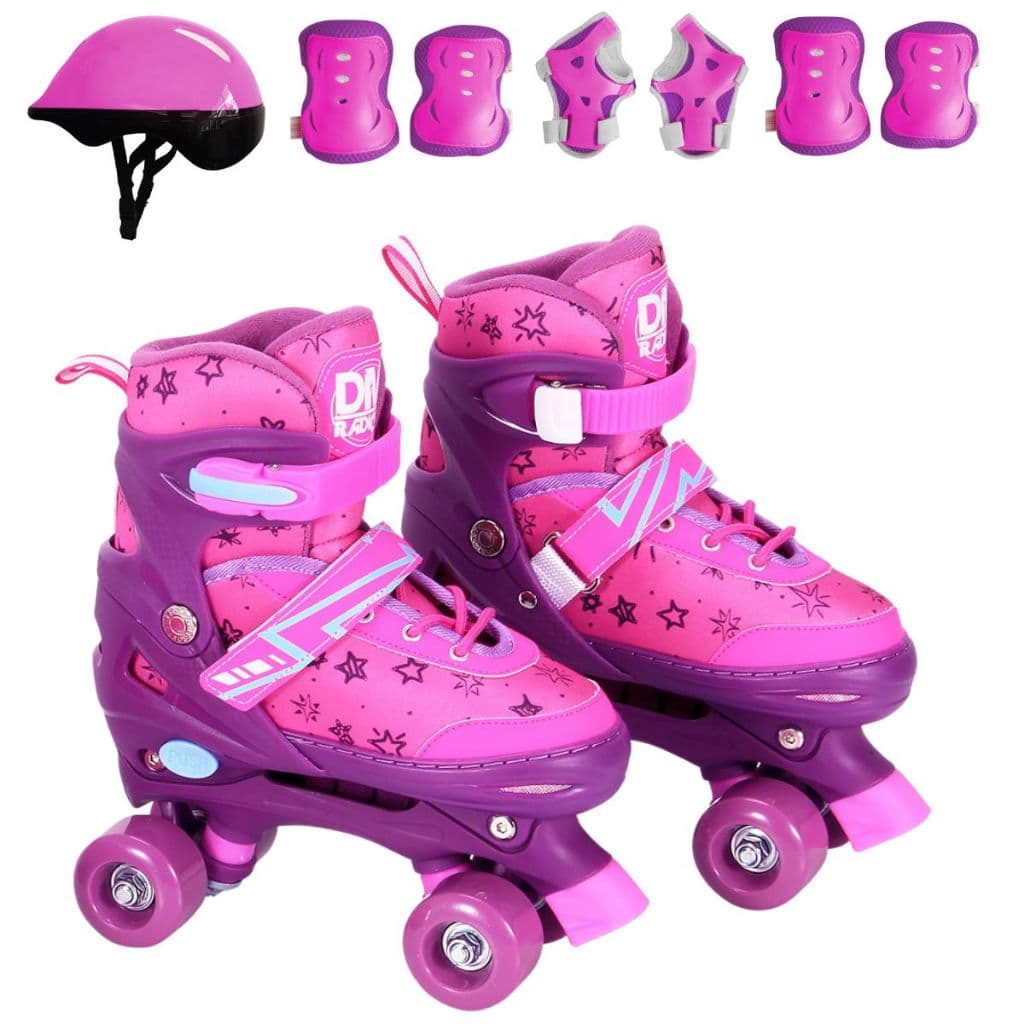 Patins Infantil 4 Rodas Rosa Menina Quad + Equipamento de proteção