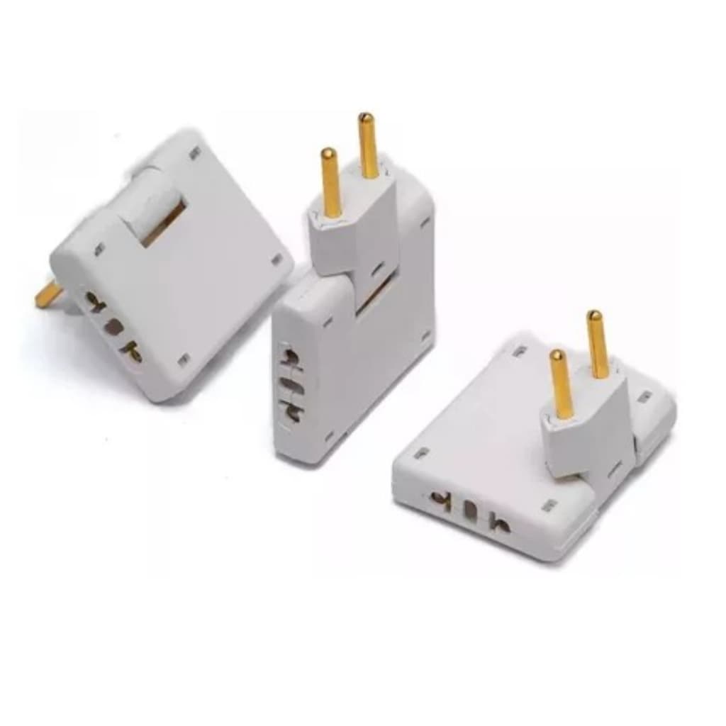 Adaptador de Tomada Pino Benj Dobrável Articulado 90° 3 Saídas Para Usar Atrás de Armário Sofá Estante Painel