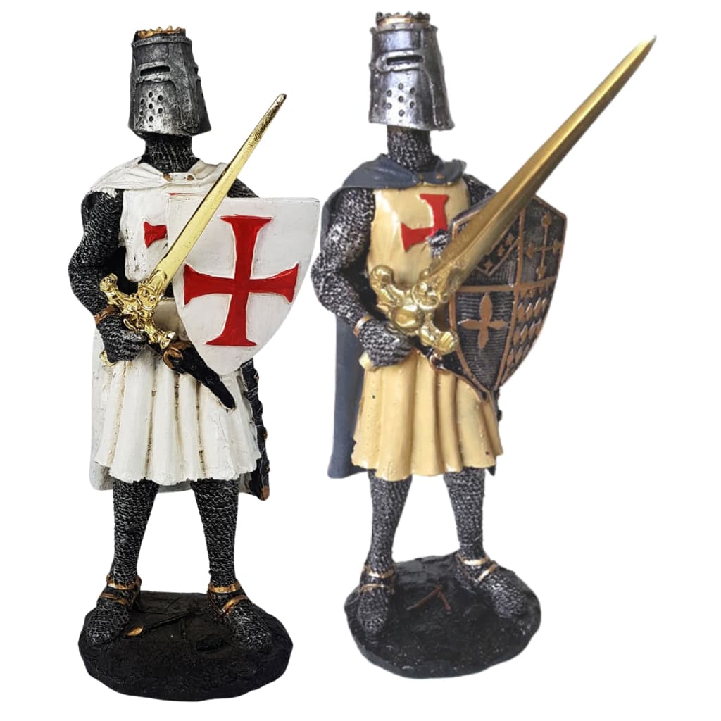 Estatueta Guerriero Caveleiro Templario Com Espada e Escudo Enfeite Decorativo Resina