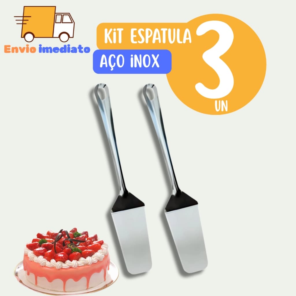 3 Espátulas Para Cortar BoloTortas Pizza Pudim em Aço Inox para casa Restaurante Buffet Doceria