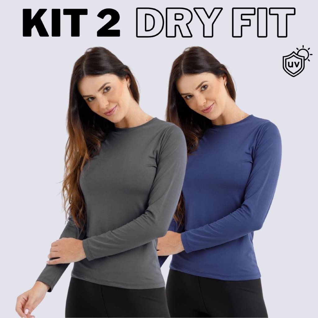 Kit 2 Camisa Manga longa Térmica Feminina Malha fria Proteção Uv 50+ Blusinha