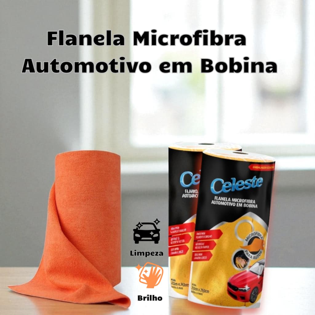 Flanela Microfibra Automotiva Bobina Limpeza Vidros Carros Brilho Polimento Panos Absorção