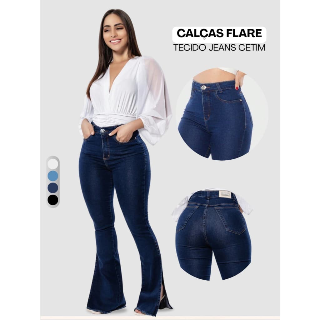 Calça Jeans Feminina Flare Cintura Alta Com Elastano Premium Empina Bumbum-Promoção