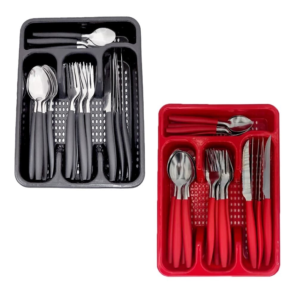 Faqueiro Aço inox 17 Peças com Gaveteiro Organizacional Cabo Plástico colorido Lindo